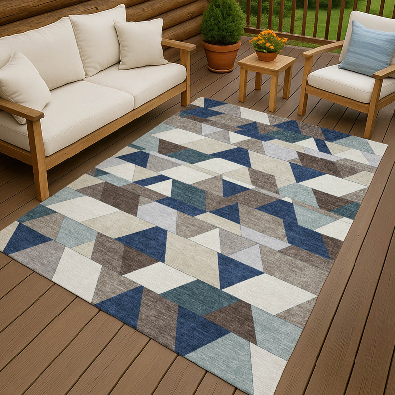 Machine Washable Indoor/Outdoor Chantille ACN2526 Geometric Rug, Navy, Rectangle 9' x 12'