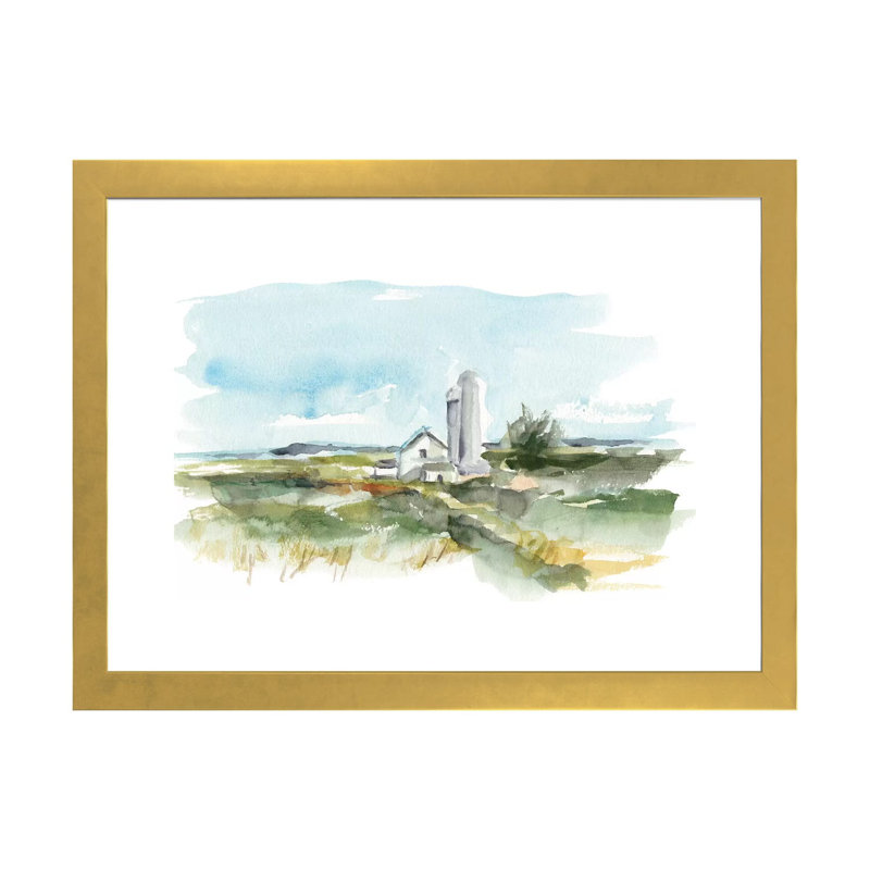 "Rural plein air I" par Ethan Harper, reproduction d’art, Papier encadré doré, Blanc, H 24 po x l 32 po x P 1 po
