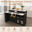 Îlot de cuisine rétro avec table extensible et rotative, panneau de fibres à densité moyenne avec placage de marbre, 4 tiroirs et armoires à portes en verre, station de repas extensible pour 2 à 4 personnes-130624420