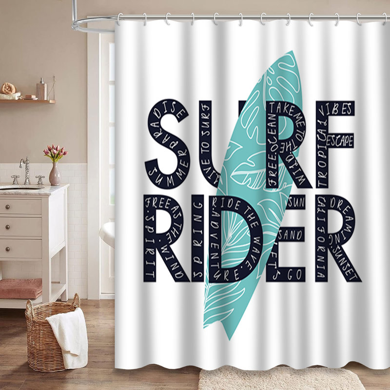 Rideau de douche avec 12 crochets Surf Rider Beach Summer Adventure, L 72 po x l 78 po