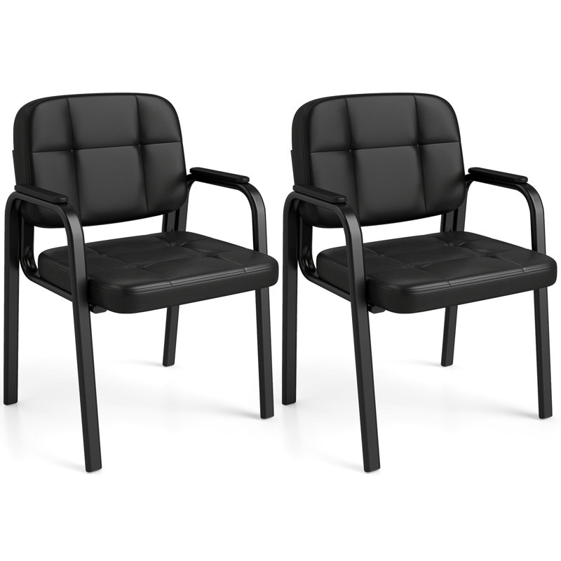 Leather Office Reception Chairs Set with Padded Armrests, Metal Frame for Home