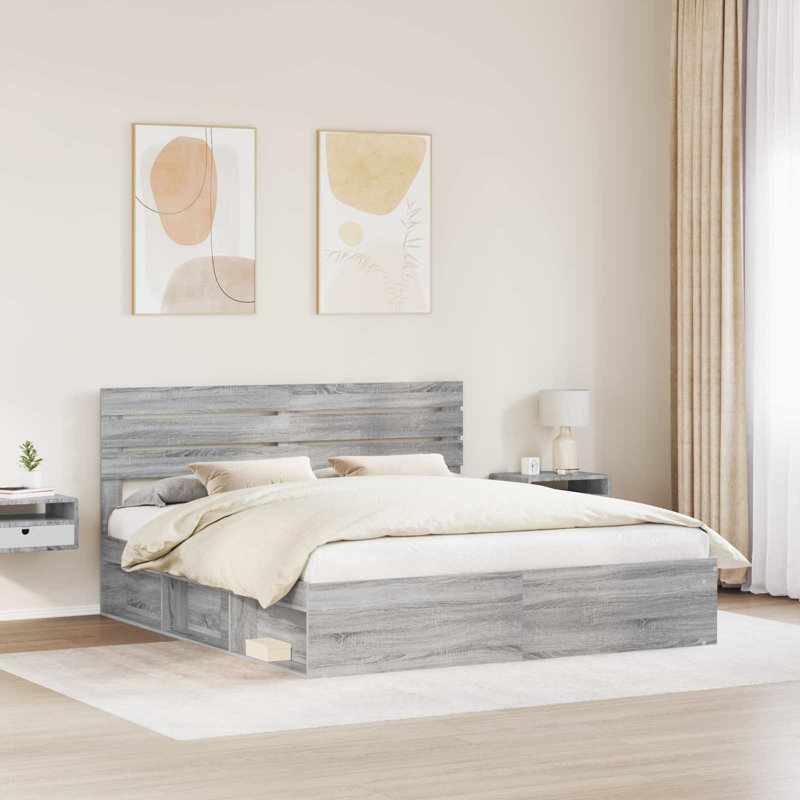 Solid Wood Bed, Grey Sonoma, Super King (6')