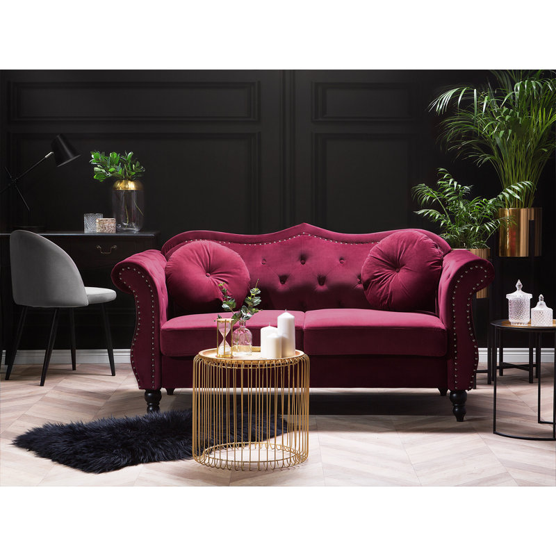 2 Seater Velvet Loveseat, Red