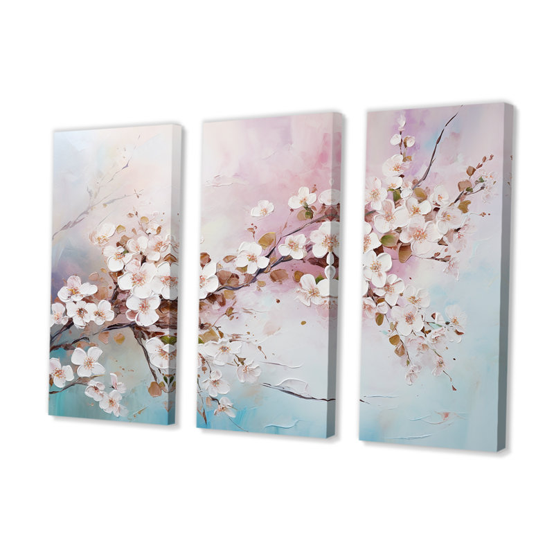«Beautiful Apple Blossom Flower Tree I», ensemble d'art mural sur toile Flower Field, H 40 po x l 60 po x P 1 po