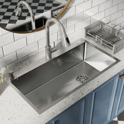 30'' L X 18'' W Drop-In Single Bowl Stainless Steel Kitchen Sink  with Pull Out Kitchen Faucet