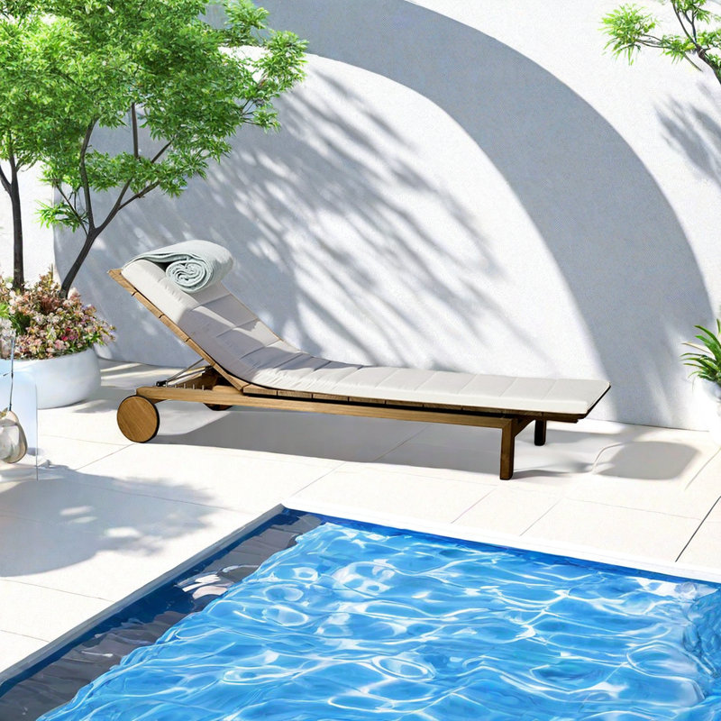 Chaise longue d'extérieur en bois de teck