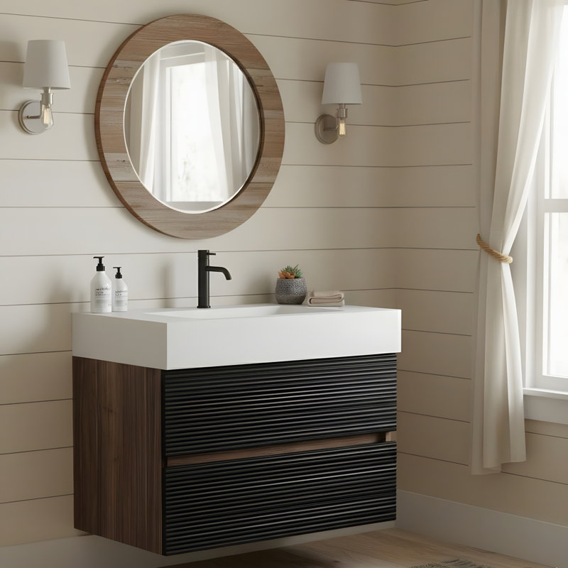 Meuble-lavabo mural flottant avec lavabo en quartz