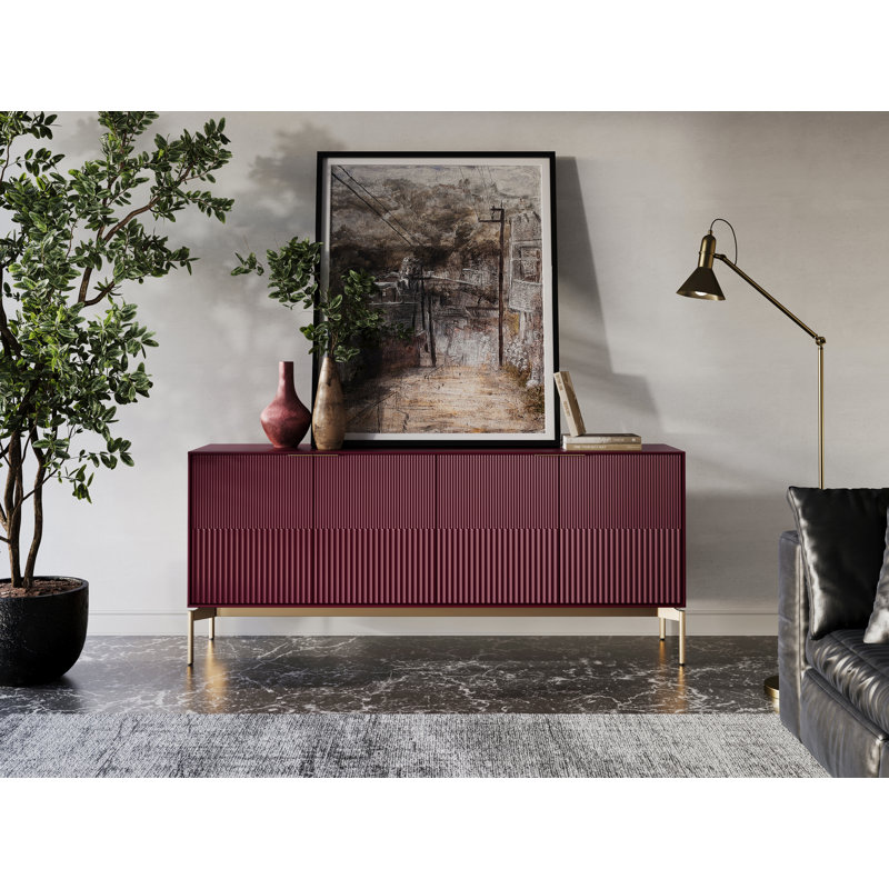 Zig 79.5'' W Credenza, Merlot/Brushed Brass