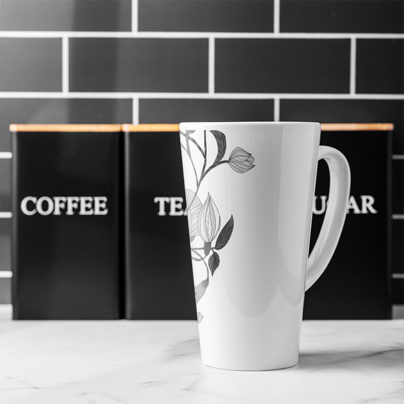 White Flower Illustration Latte Mug