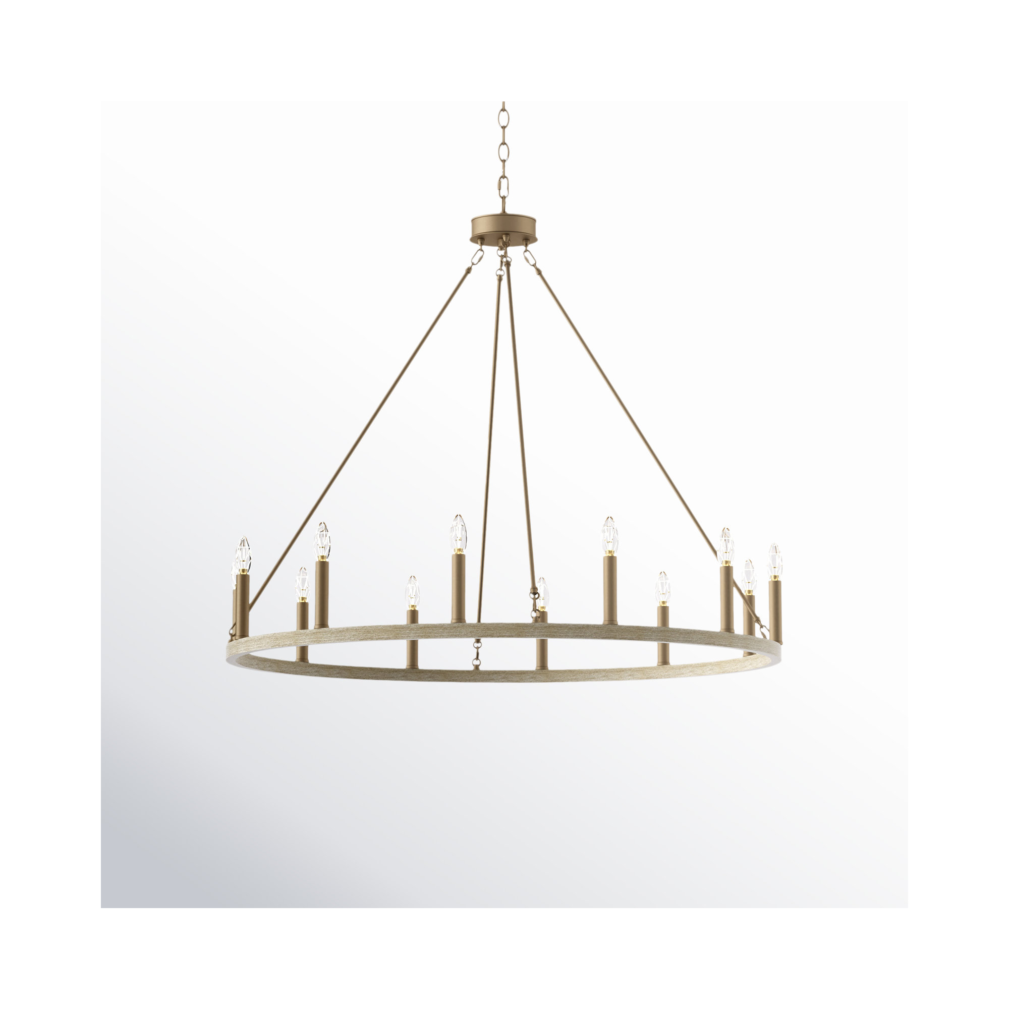 Madalyn 12 - Light Candle Style Wagon Wheel Chandelier, Driftwood/Brass Dust