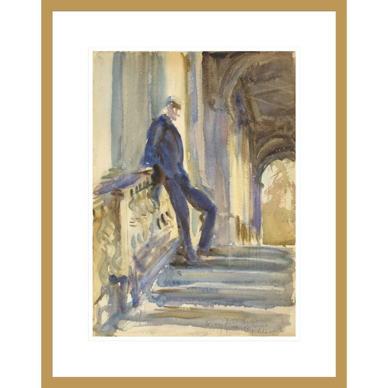 Sir Neville Wilkenson sur les marches d'un Palazzo vénitien, John Singer Sargent, impression giclée encadrée