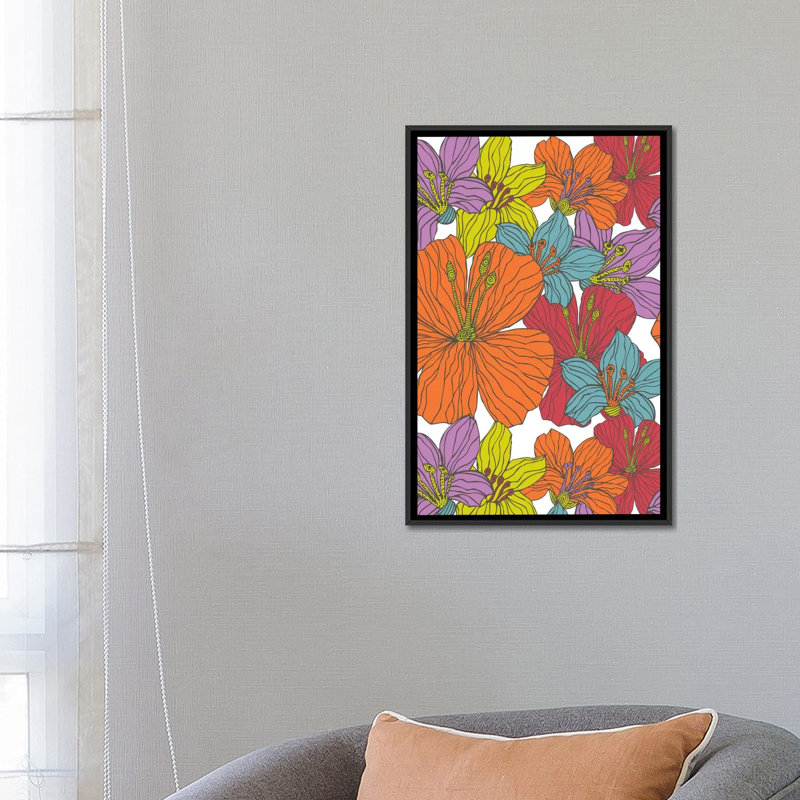 Fleurs tropicales, impression sur toile tendue, H 26 po x l 18 po x P 1,5 po, Cadre noir
