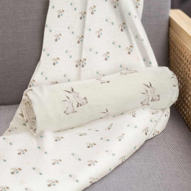Organic Cotton Swaddle Blanket, 100% Organic Cotton, Bunny Pattern, Crane Baby