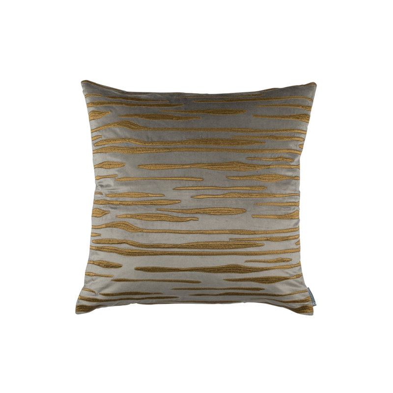 Zara Velvet Square Pillow Cover & Insert, Pewter/Gold