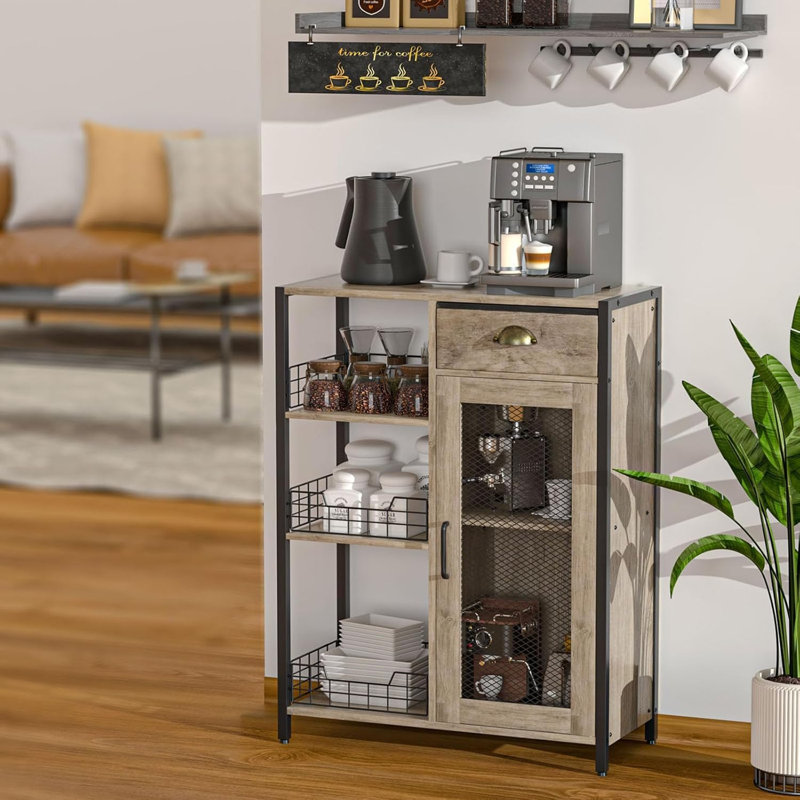 3 Tier Coffee Bar Table With Storage Drawer Grey