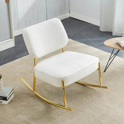 Chaise berçante, chaise berçante unique, siège rembourré, chaise berçante à dossier, pieds en métal, chaises d'appoint confortables dans le salon, la chambre à coucher et le bureau