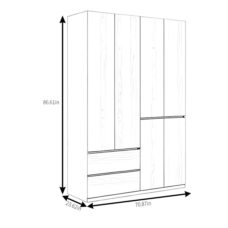 Simple And Practical Wardrobe, 86.61" H x 70.87" W x 23.62" D