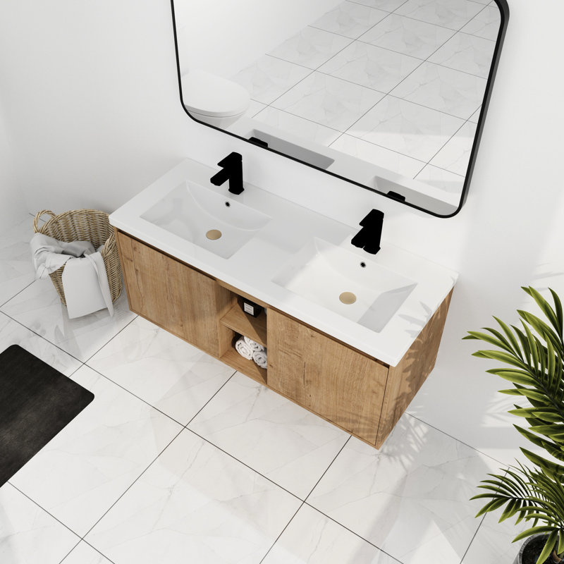 Meuble-lavabo mural avec deux lavabos - Porte à fermeture douce