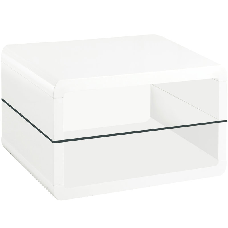 Table de bout rectangulaire avec 1 tablette, finition blanche, tablette en verre pour organiser la décoration dans une table d'appoint Modern Homes, espaces de vie primaires très brillants