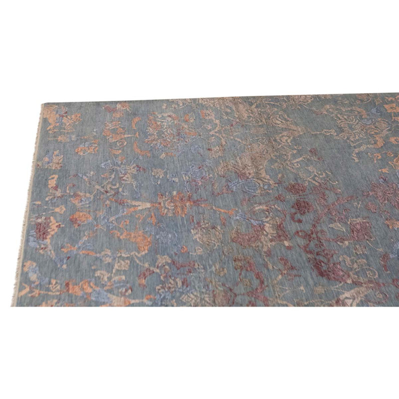 Tapis rectangulaire en laine bleu clair / brun 8 pi x 10 pi