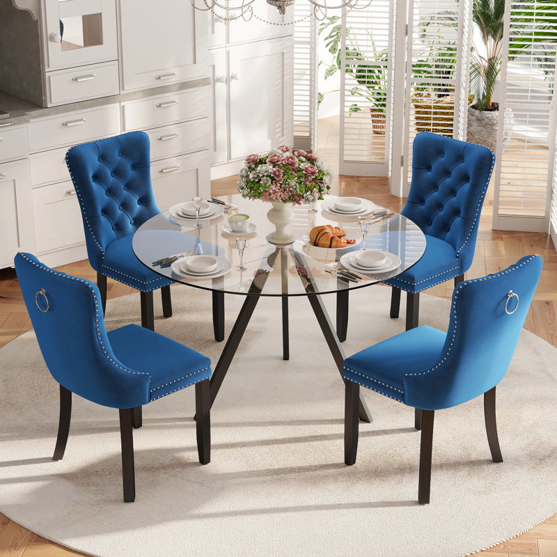 Ensemble de salle à manger à piédestal 5 pièces, H 30 po x l 39 po x P 39 po, Bleu