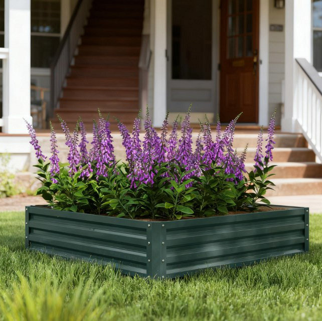 Metal Planter Box,Galvanized Raised Garden Bed,For Growing Vegetables, Flowers, Herbs, Succulents, 1, Green