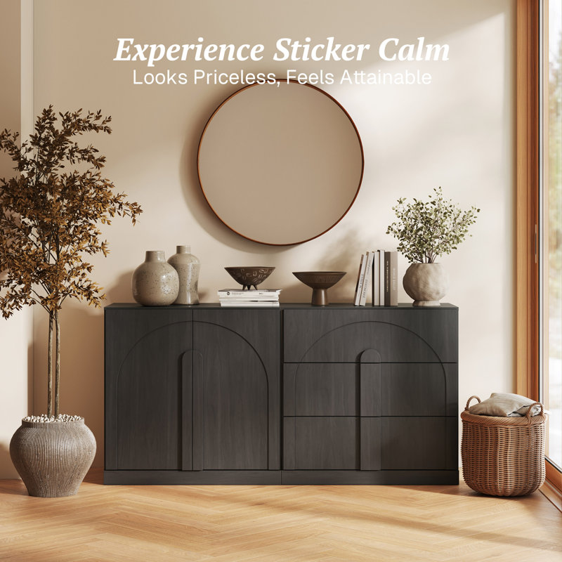Modular 2Pcs Sideboard Cabinet w/Shelf and 3 Drawers, Ebony, Bijou Ebony BC