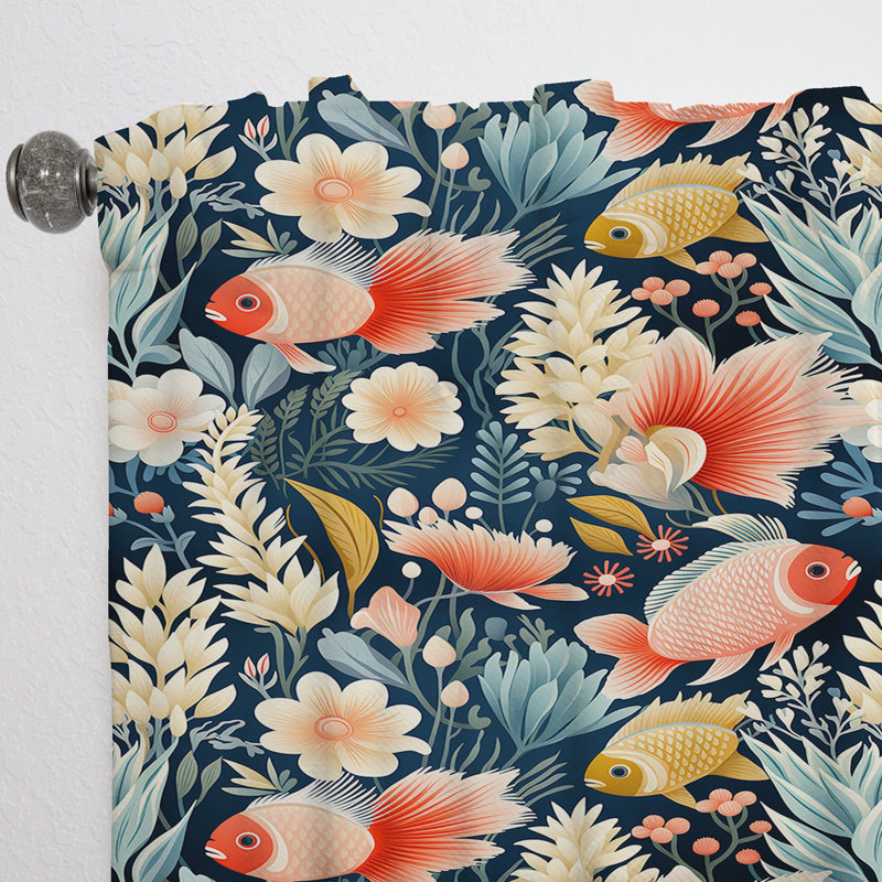 Motif tropical I à motif de crêtes de corail - Rideau floral obscurcissant - 1 panneau, L 52 po x L 108 po