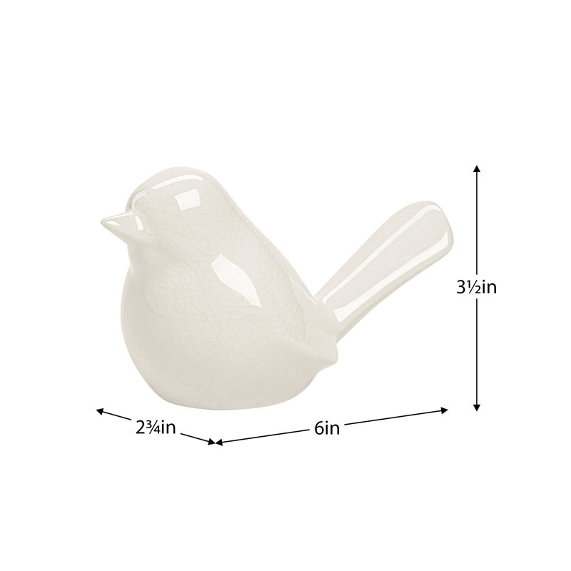 Ellymae Crackled Glaze Ceramic Decorative White Bird Figurine, White
