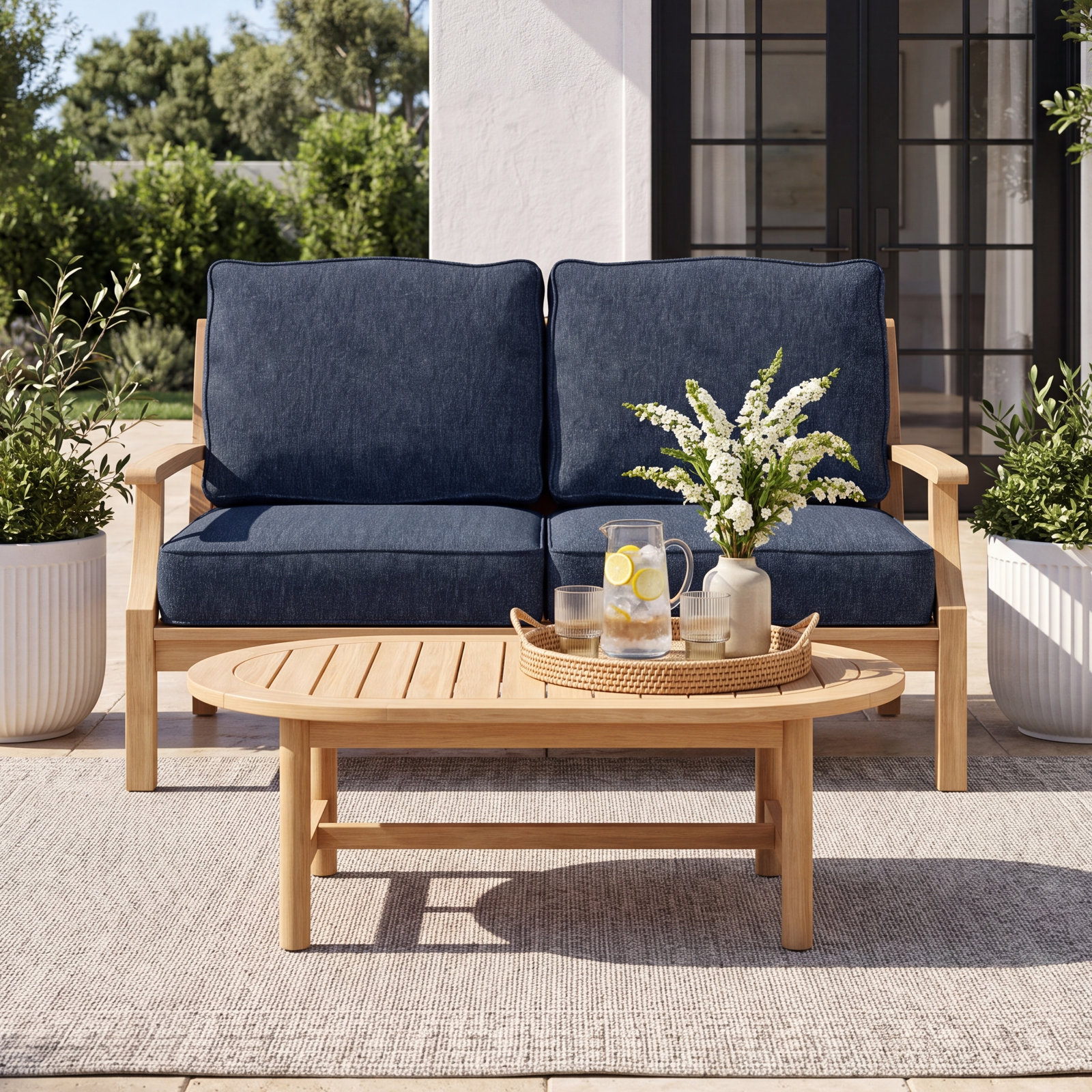 Sunbrella® Seat and Back Cushion, Improve Indigo Sunbrella®, 22" W x 22" H x 4" D