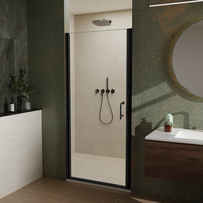 72 In. H Semi-Frameless Pivot Shower Door in Matte Black With Clear Glass, 34" W