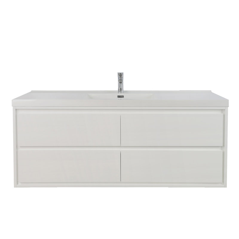 Azden 60" Wall-Mounted Single Bathroom Vanity Set, High Gloss White