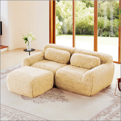 Canapé en forme de L sans os, tissu moelleux moelleux et moelleux, avec éponge haute densité 32D, sans assemblage requis, conception ergonomique, antidérapant inférieur, coussins décoratifs, convient aux chambres à coucher, kaki clair