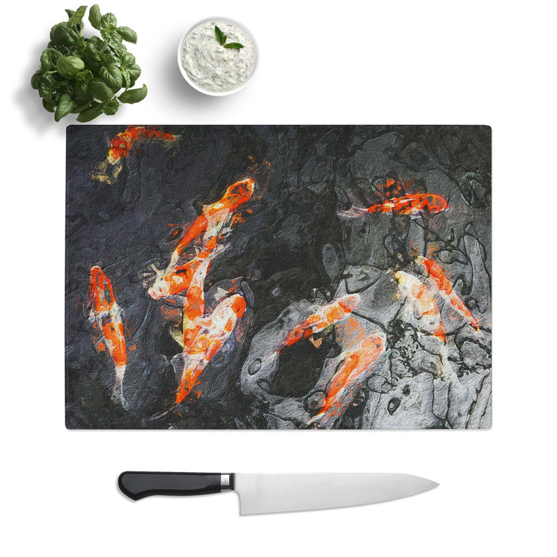 Tempered Glass Carp and Koi Fish Chopping Board, 28.5 cm W x 20 cm L
