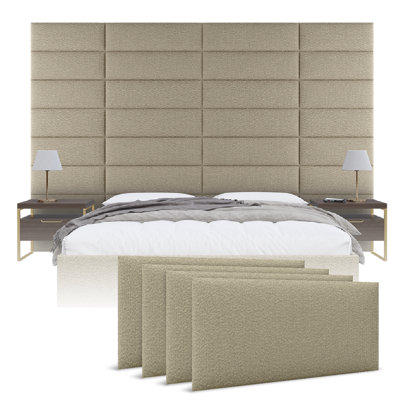 Panneaux muraux rembourrés Sapan - Têtes de lit murales pour lit queen/plein - Cuir cognac vintage - Ensemble de 4 panneaux modulaires
