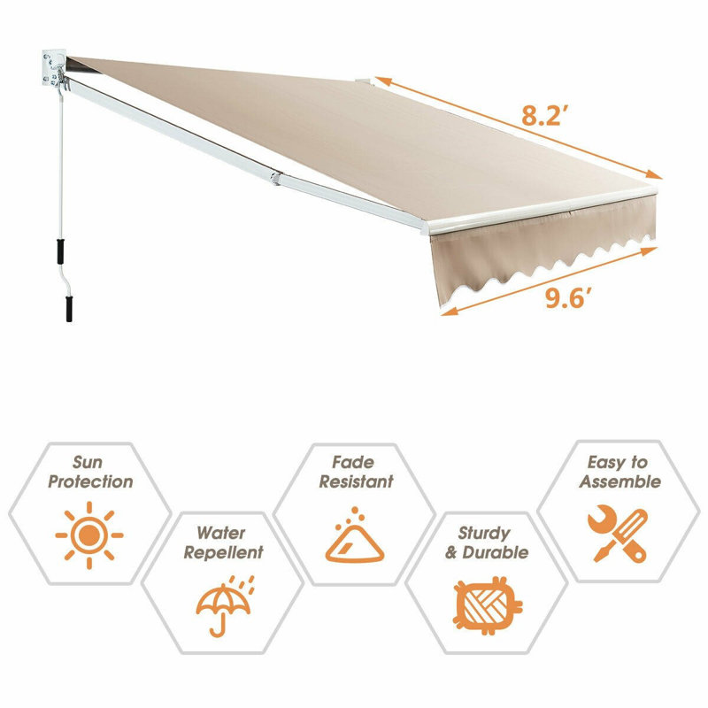 Auvent de terrasse l 116 po x P 99 po beige, H 2 po x l 116 po x P 99 po