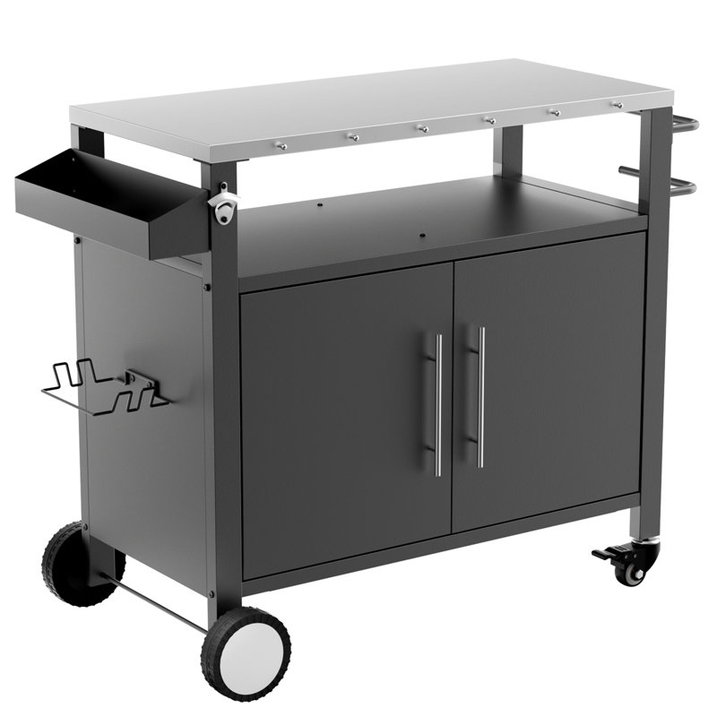 Outdoor Grill Table with Storage,Rolling Bar Cart