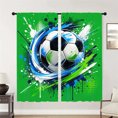2Pcs Football Splash Art Curtains, Dynamic Sports Themed Modern Abstract Graffiti For living room bedroom Kitchen Game Day Decor Window Drapes, Soccer Themed Home