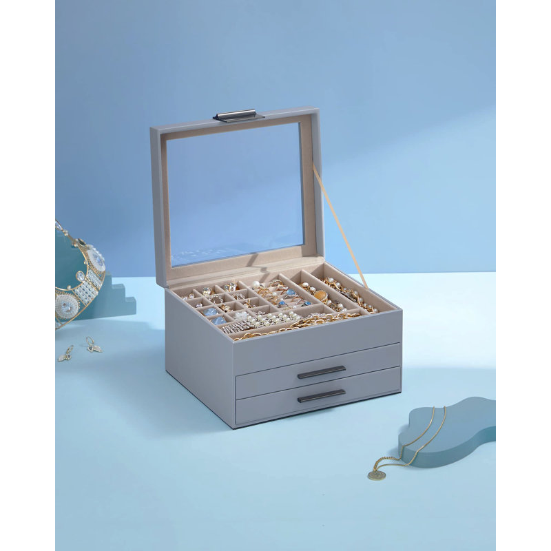 Wood Jewellery Box, Blue/Silver