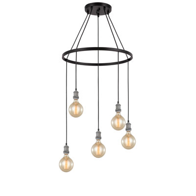 Lustre à 5 lumières avec détails en bois Pinnix