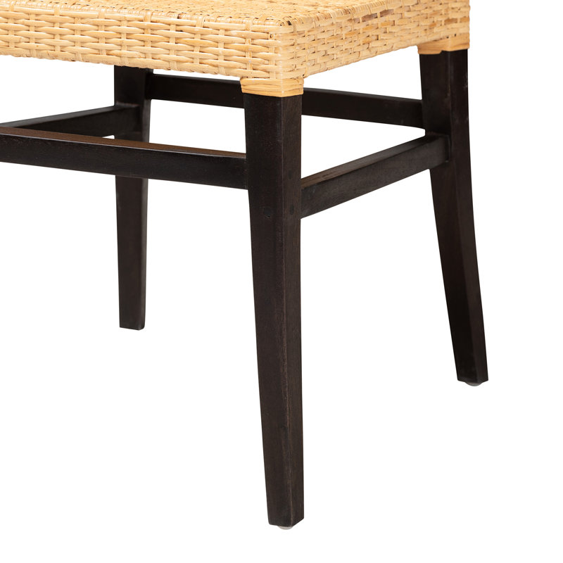 Chaise de salle à manger moderne en bois d'acajou brun foncé et rotin naturel de style bohémien moderne