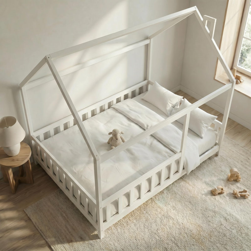 MIMI BEDS Lit simple Ary Classic House - cadre de grand lit blanc Montessori