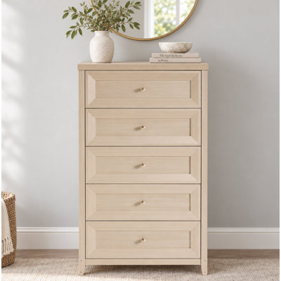 Acero 76.2cm W Farmhouse 5-Drawer Chest, Full Recessed Panel Detailing with Diamond Knobs