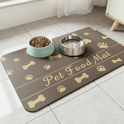 Tapis d'alimentation brun pour animaux de compagnie, 20 po x 12 po, très absorbant, séchage rapide, fond en caoutchouc imperméable, tapis antidérapant universel pour chats et chiens, adapté aux bols de nourriture et d'eau.