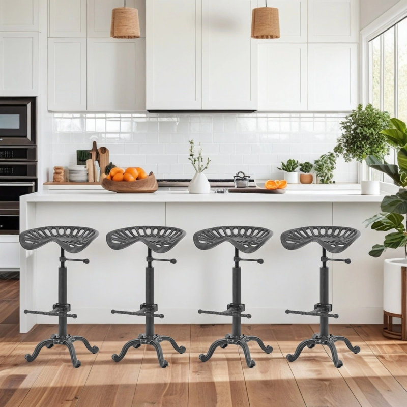 Dicle Swivel Adjustable Height Counter Stool with Metal Frame, Gunmetal