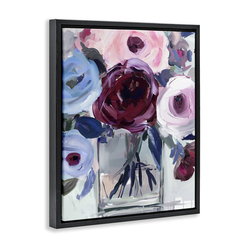 Cadre flottant Wine & Wedgewood Bouquet, design par Annabelle Hall, Cadre flottant noir de jais, H 21 po x l 17 po