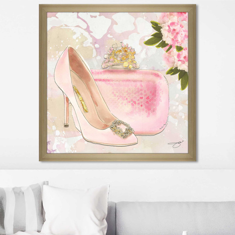 «Pink Shoes (Square)» par Jodi - impression, Encadrement champagne, H 25,5 po x l 25,5 po x P 1 po