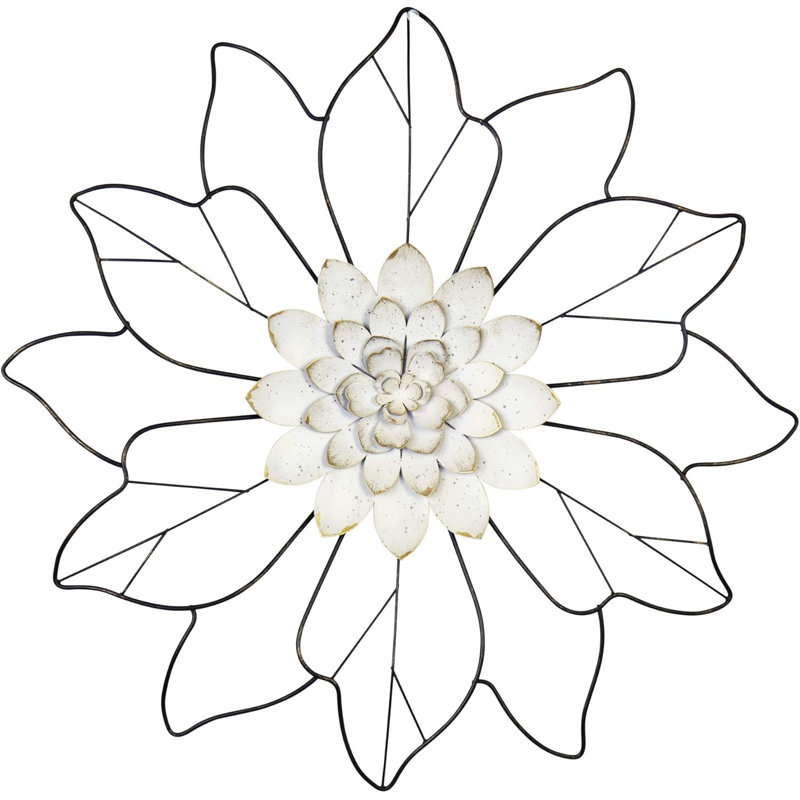 Décoration murale fleur blanche en métal blanc