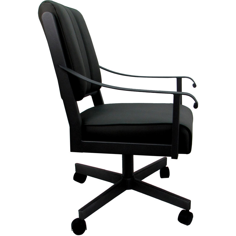 Leather Metal Dining Caster Chair Swivel Tilt, Black, Black