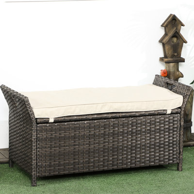 27 Gallon Outdoor Storage Bench, Patio Furniture With Cushion, Cream White, 21 For Garden & Relaxation Area Box Unit, Bench Option